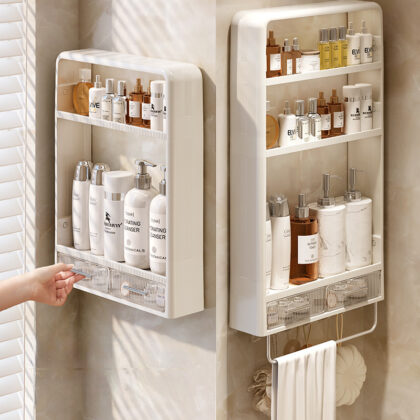 Bathroom Accessory Organizer Shelves Rack Punch-free Wall-mounted